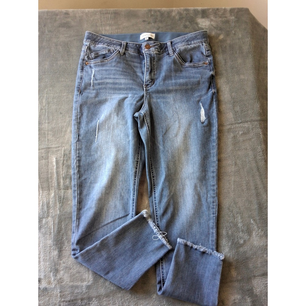Gibson + Latimer Womens Blue Distressed Raw Hem Skinny Jeans Size 12 Medium Wash